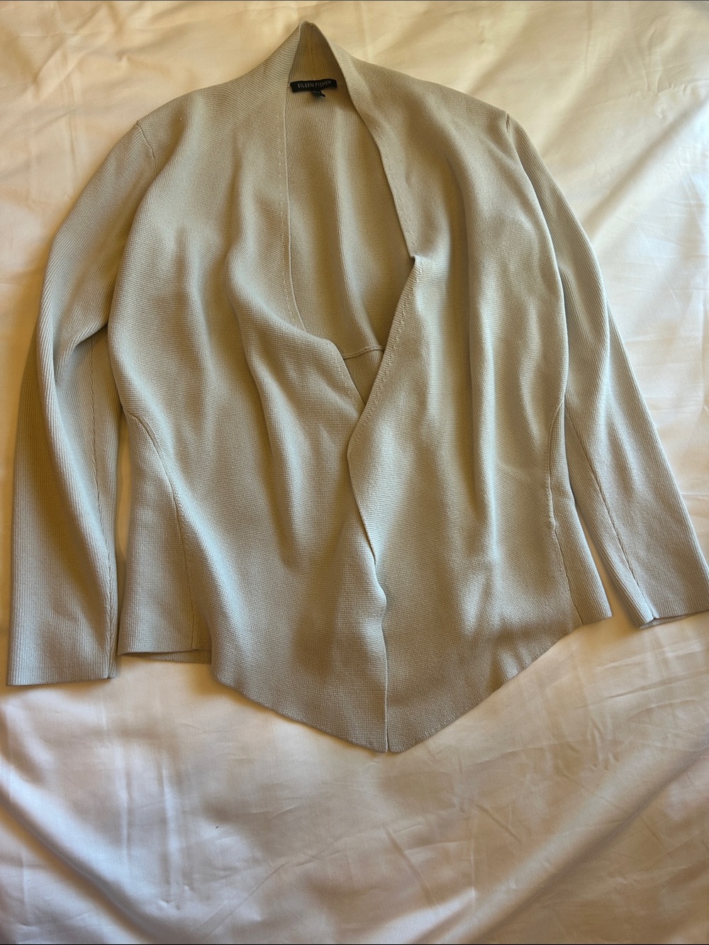 Cream Open-Front Draped Knit Blazer